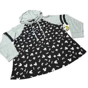 Disney Black and Gray Mickey Print Long Sleeve Hooded Tee Size 2 X